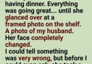 When my son brought his girlfriend home to meet me, I thought it would be an ordinary dinner. My husband was supposedly away on a business trip… until she saw his photo and turned pale. What she confessed next shattered everything I thought I knew about my marriage.