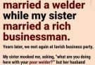My sister mocked me for arriving with my “poor welder” husband—until her wealthy husband saw him and suddenly went pale.