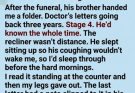 My husband spent his final years sleeping in a recliner, and I thought he had stopped loving me. After his funeral, I discovered the heartbreaking truth hidden inside a folder he never wanted me to see.